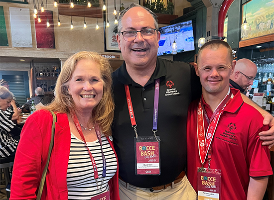 Assemblymember Pellerin standing with individuals from Special Olympics Northern California