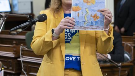 Assemblymember Gail Pellerin presents Banana Slug Art Contest Winners on Assembly Floor