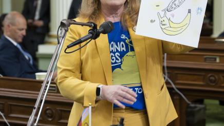 Assemblymember Gail Pellerin presents Banana Slug Art Contest Winners on Assembly Floor
