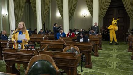 Assemblymember Gail Pellerin presents Banana Slug Art Contest Winners on Assembly Floor
