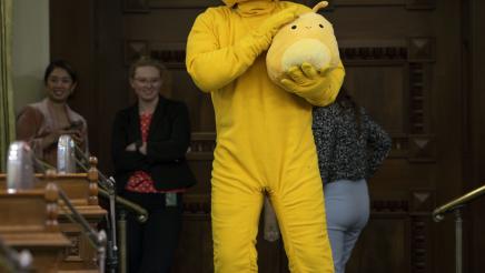 UC Santa Cruz Banana Slug Mascot on Assembly Floor